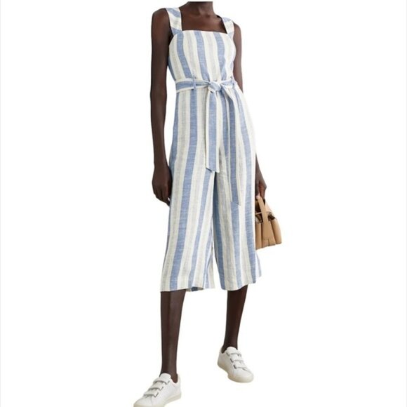 ALICE + OLIVIA Marty Belted Striped Linen-Blend Jumpsuit - Picture 6 of 15